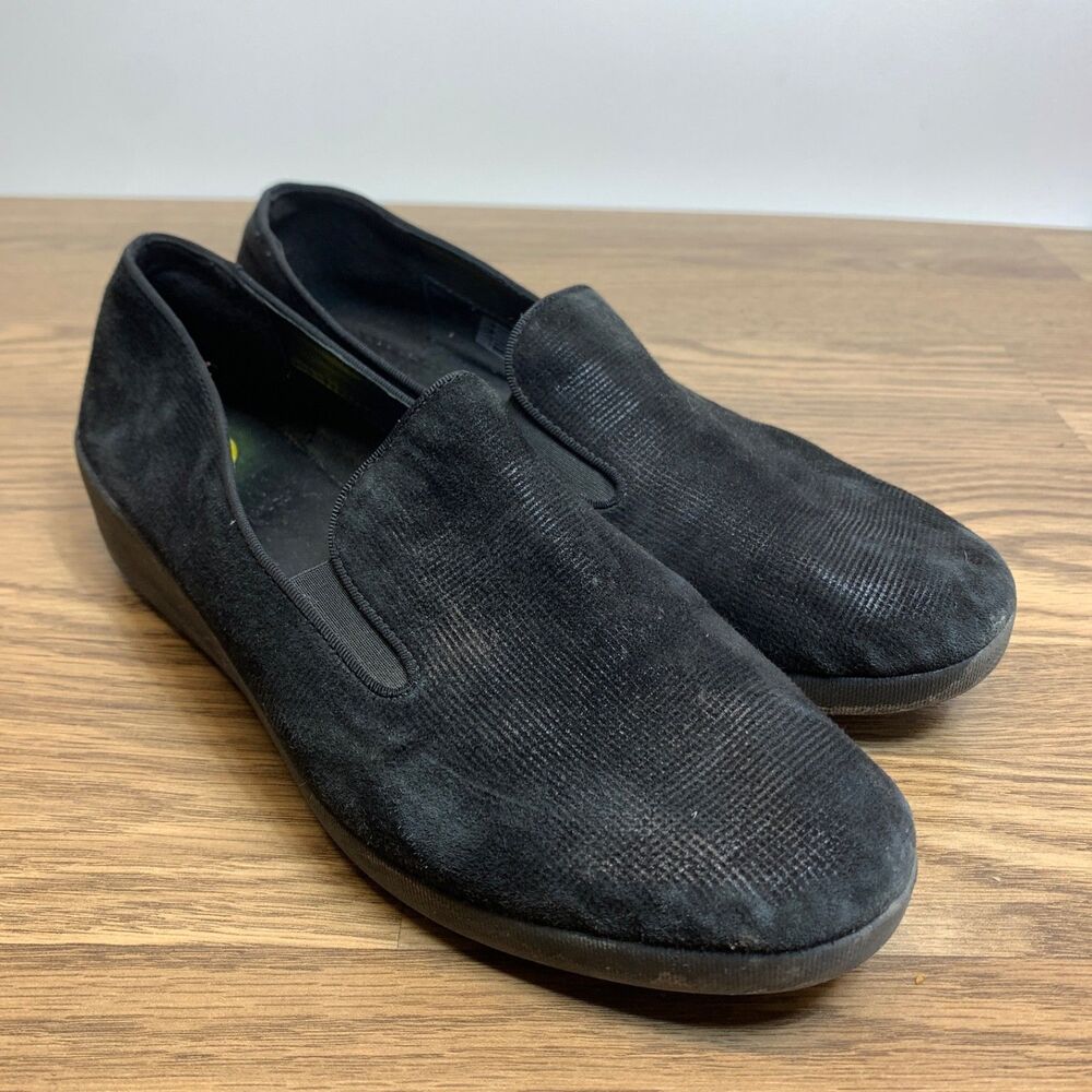 FITFLOP Black Slip On LOAFERS Mule Size 8 US Supercomff Leather